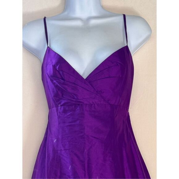 Watters Raw Silk bright purple tie back semiformal fit and flare dress sz 2 - Picture 2 of 7